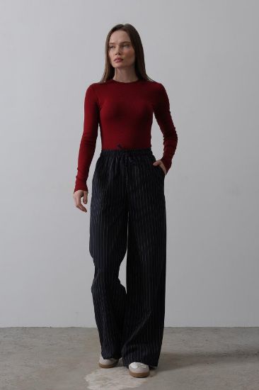 Beli Lastikli Bol Paça Pantolon - Lacivert-Beyaz resmi